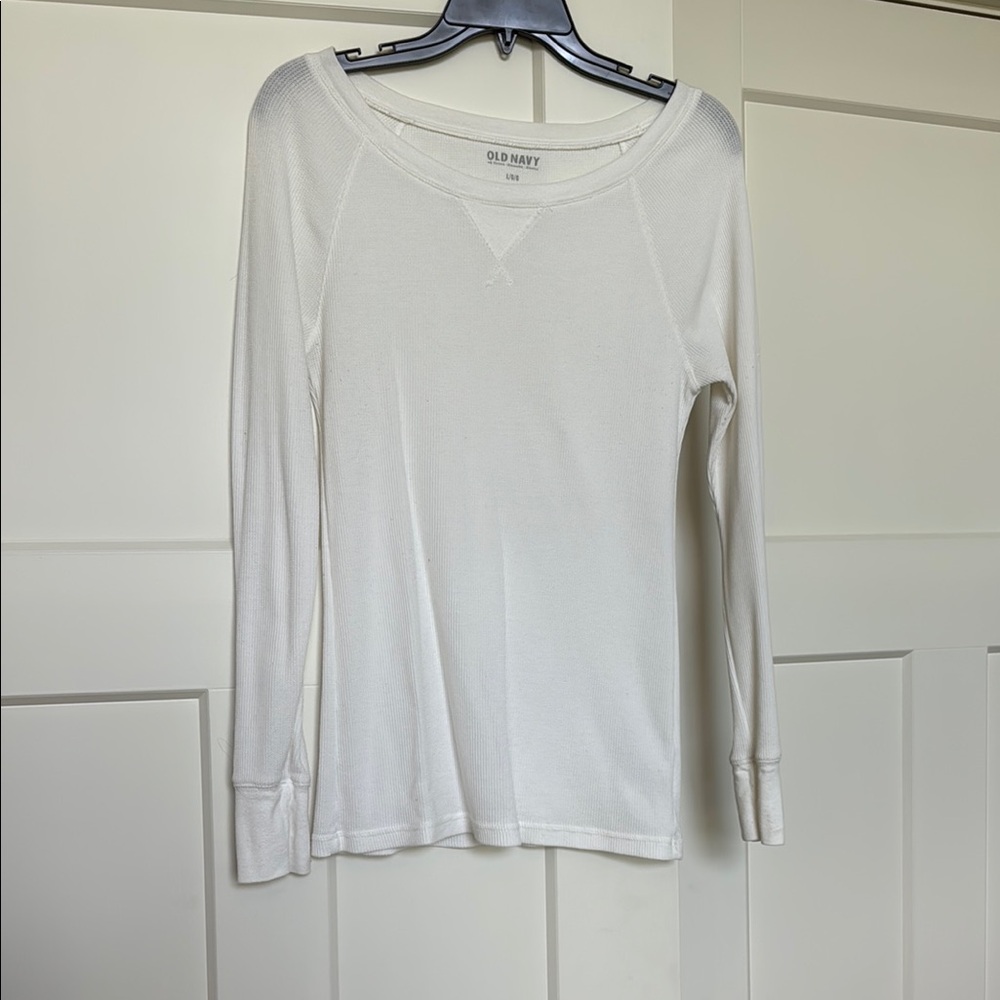 Old Navy White Waffle Texture Long Sleeve Tee
